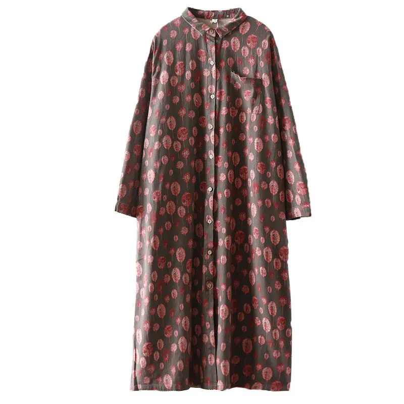 Длинный льняной Тренч с принтом женский свободный тонкий цветочным на весну лето