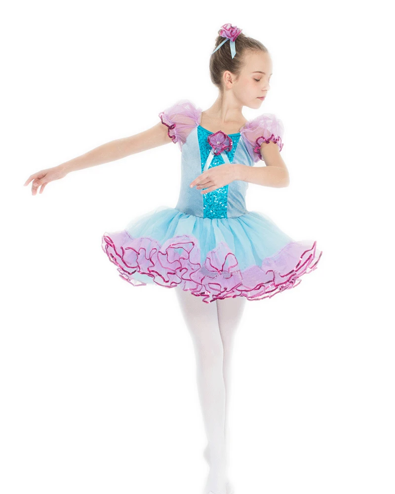 Голубое профессиональное балетное платье-пачка для девочек женские