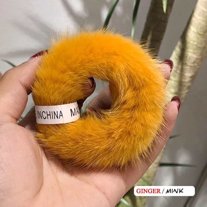 Ginger Color Для женщин модная эластичная, для волос полосы галстук норки аксессуары-ободки из натурального меха, Заколки для волос хвост держатель для девочек - Цвет: Ginger Color