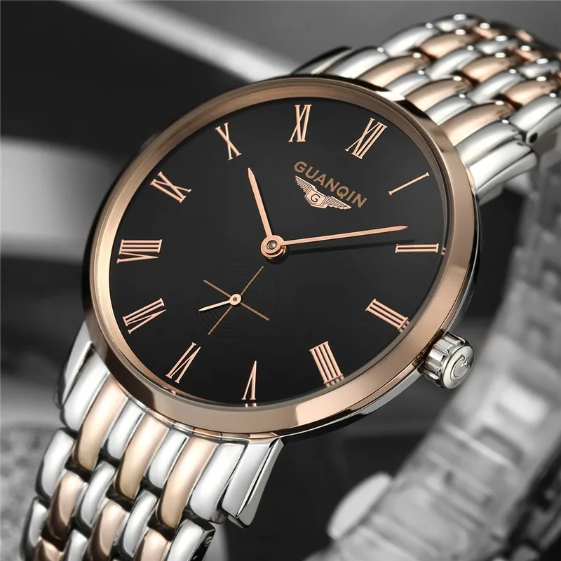 Часы наручные GUANQIN Мужские кварцевые люксовые Модные Простые водонепроницаемые