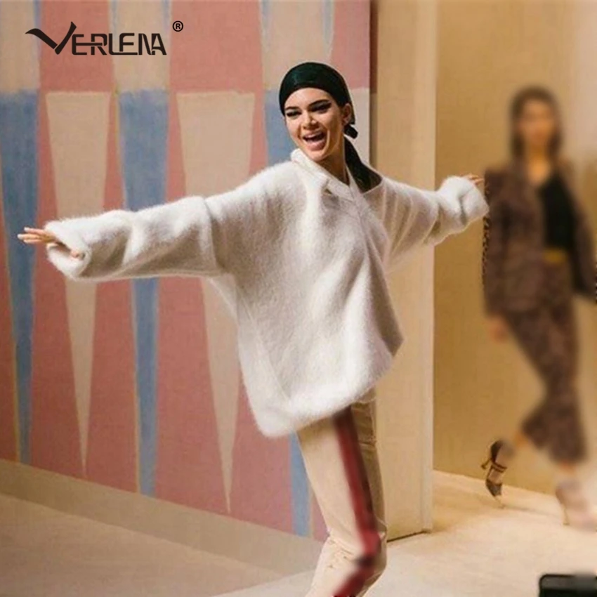 Verlena 2019 Сексуальный Шикарный джемпер однотонный Белый Черный мохеровый свитер