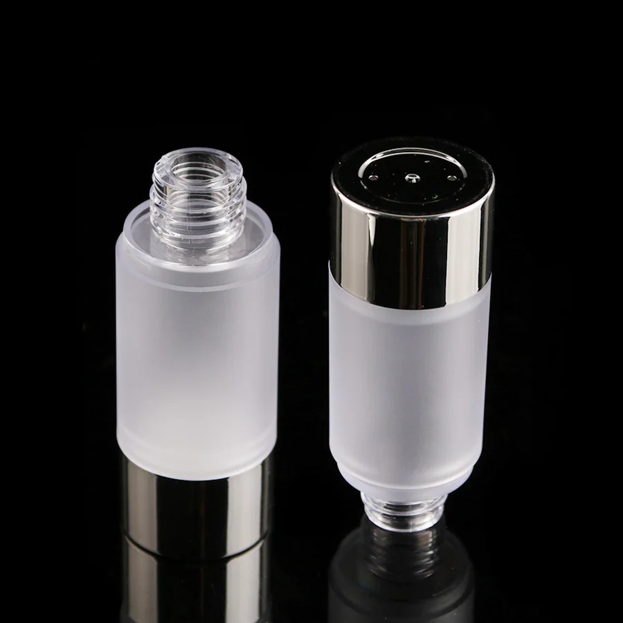 Пустая Серебряная безвоздушная дозатор для крема-лосьона пластиковый контейнер