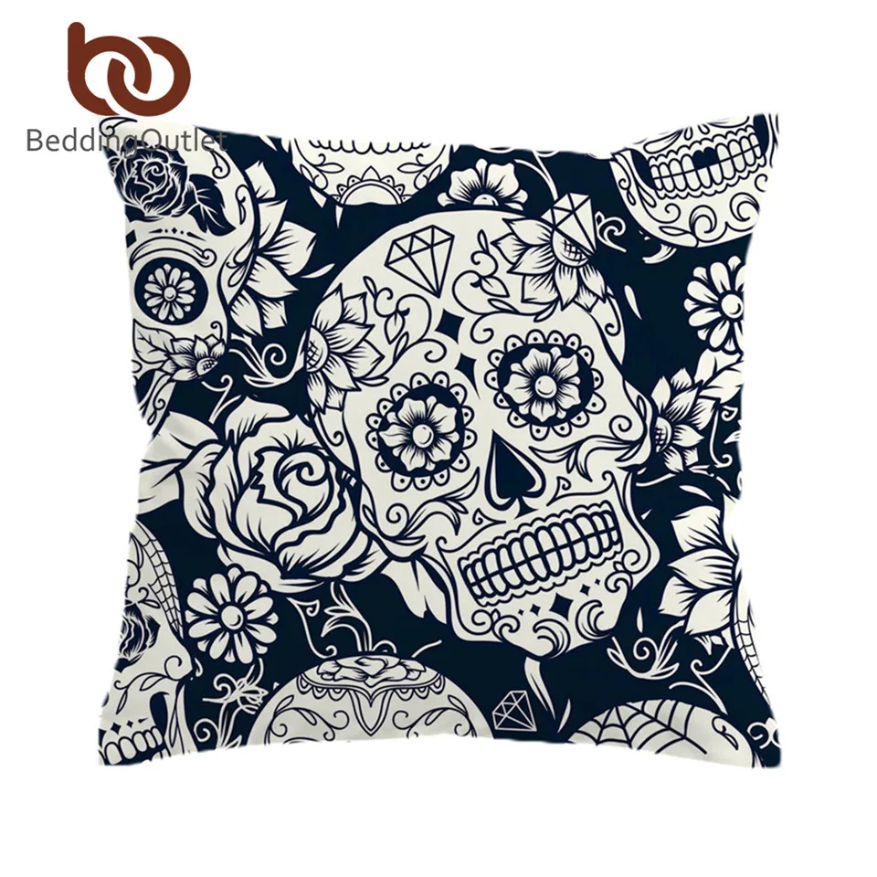 BeddingOutlet коллекция чехлов для подушек с изображением сахарного черепа черно белые