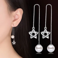 promotion 30 silver plated fashion pearl crystal star ladies drop earrings jewelry female christmas gift no allergy