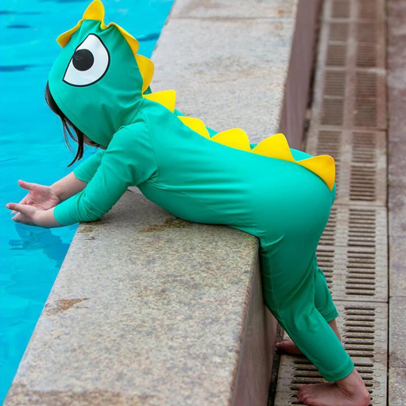 Милый купальный костюм с капюшоном для маленьких мальчиков и девочек Цельный
