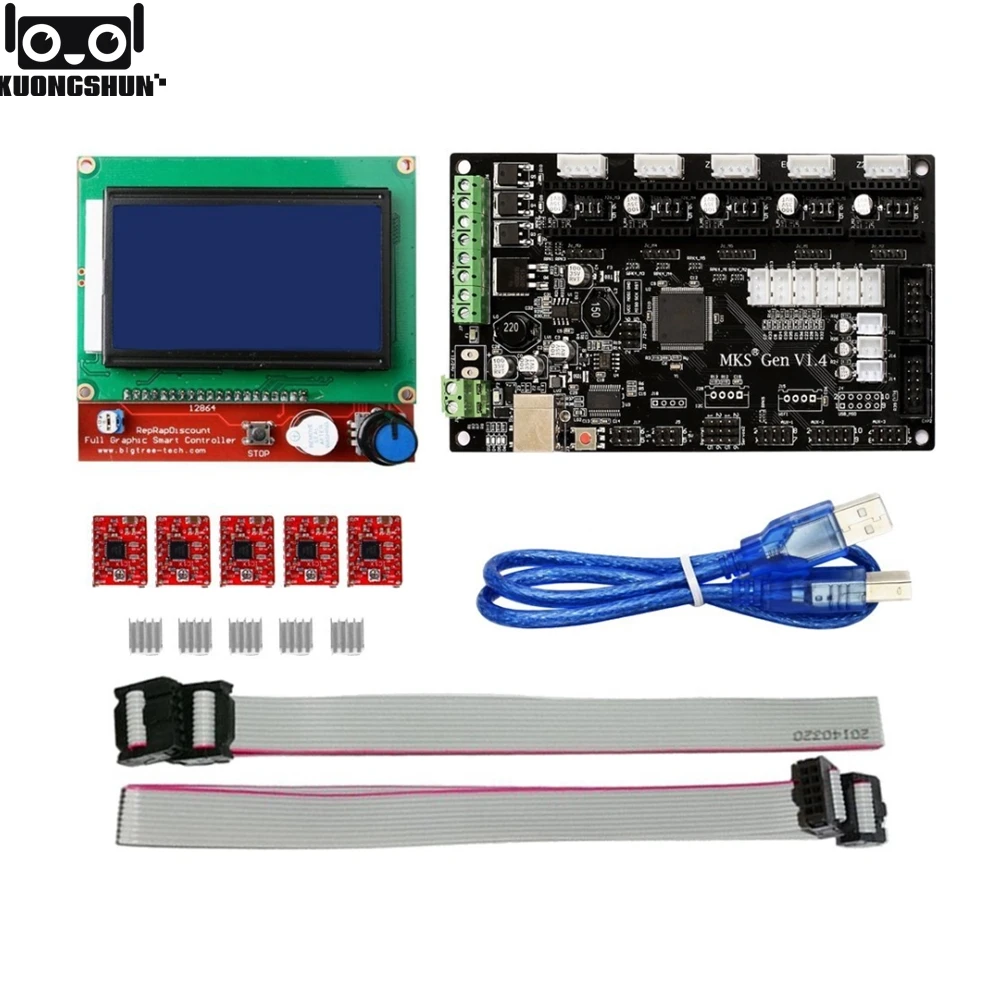 MKS Gen V1.4 3d комплект с MKS Gen V1.4 RepRap плата+ 5 шт. A4988 Драйвер+ 12864 Графический ЖК-дисплей