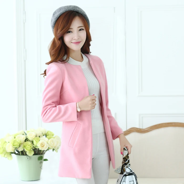 Женское весенне-осеннее пальто из толстой шерсти с круглым вырезом шерстяная