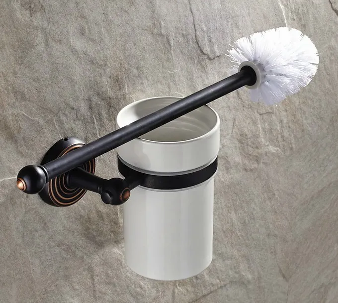 

Black Oil Rubbed Bronze Wall Mounted Toilet Brush & Holder Set White Brush Ceramic Cup Bathroom Accessory aba119
