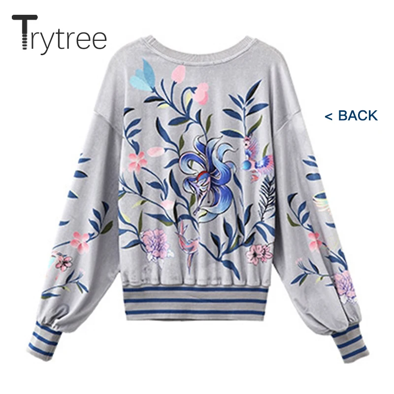 Женская футболка Trytree осенняя Повседневная с цветочным принтом и круглым вырезом