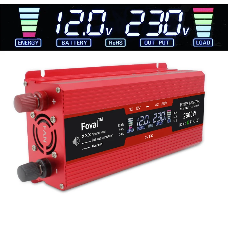 

LCD display Solar Adapter dual 3.1A USB 1500W/2000W2600W Car Power Inverters DC 12V to AC 230V Modified Sine Wave EU socket RED