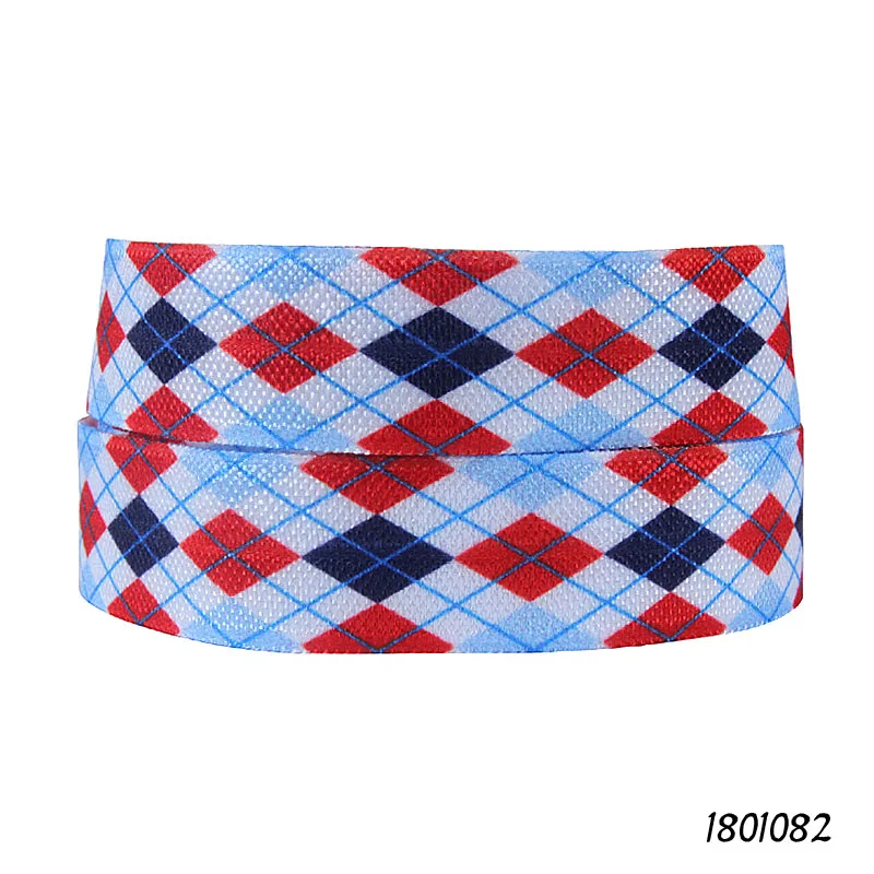

Wholesale 50 yards per lot red and blue plaid patterns fold over elastic for elastic hair bands