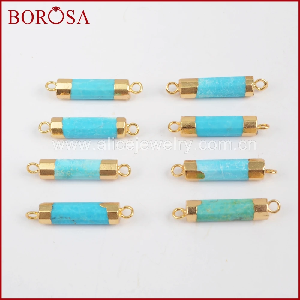 BOROSA 5 шт. 100% естественный голубой Хаулит точка граненый соединитель золотой цвет