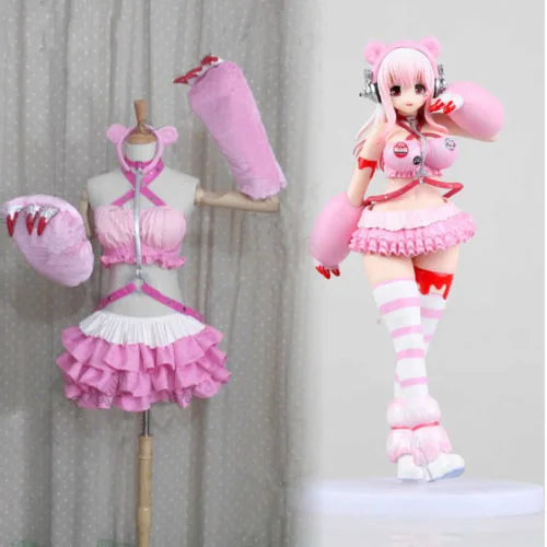 Супер Sonico розовый медведь мрачный гонки GK Ver Косплей Костюм на заказ Бесплатная