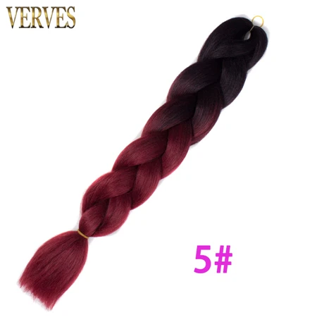 #5 VERVES Омбре плетение волос 1 шт. 24 дюйма Синтетические прямые 100 г/шт. волосы для наращивания из теплового волокна розовый, синий, вязанные косички - Цвет: #5