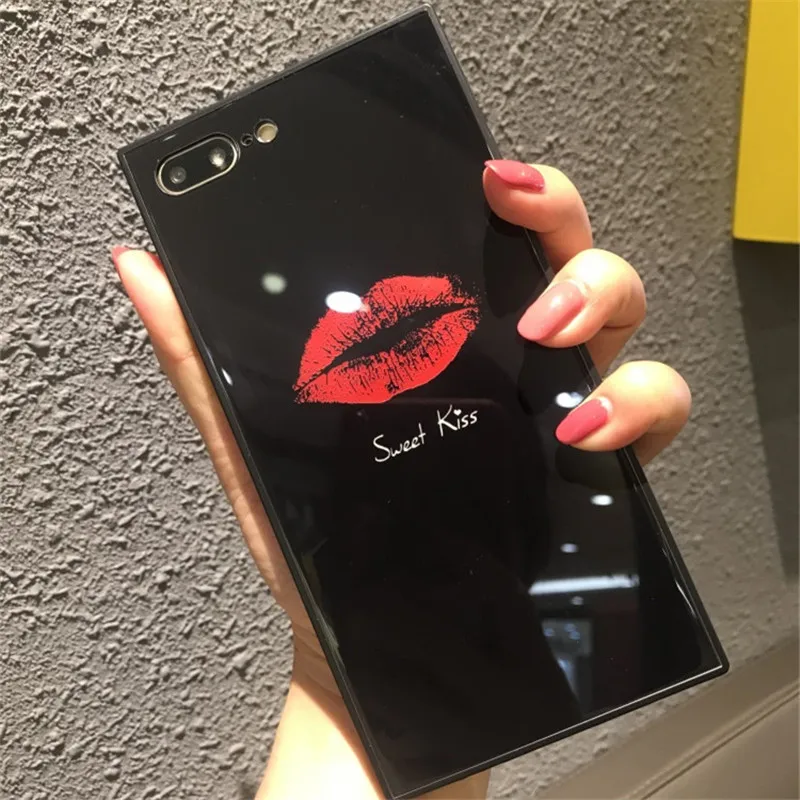 Для iPhone 6 6s, мягкий чехол из закаленного стекла с милыми губами для iPhone X, 7, 6 S, 7 plus, 8, 8 plus, парный чехол для телефона - Цвет: B
