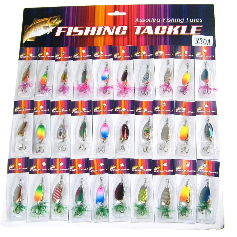 30 шт./карта Ассорти рыболовные приманки Spinner металлическая ложка блесны жесткие с