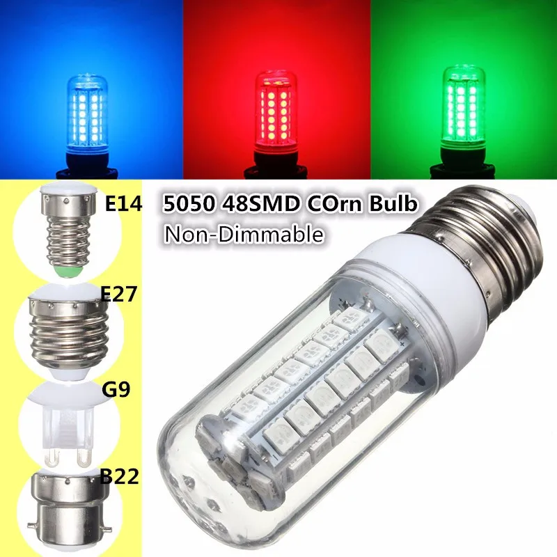 48 Светодиодный s 5050SMD светодиодный светильник лампы E27 E14 G9 B22 AC110 3,5 W энергоэкономичная лампа колба Декор Светильник ing 300 люмен красного, зеленого и синего цвета