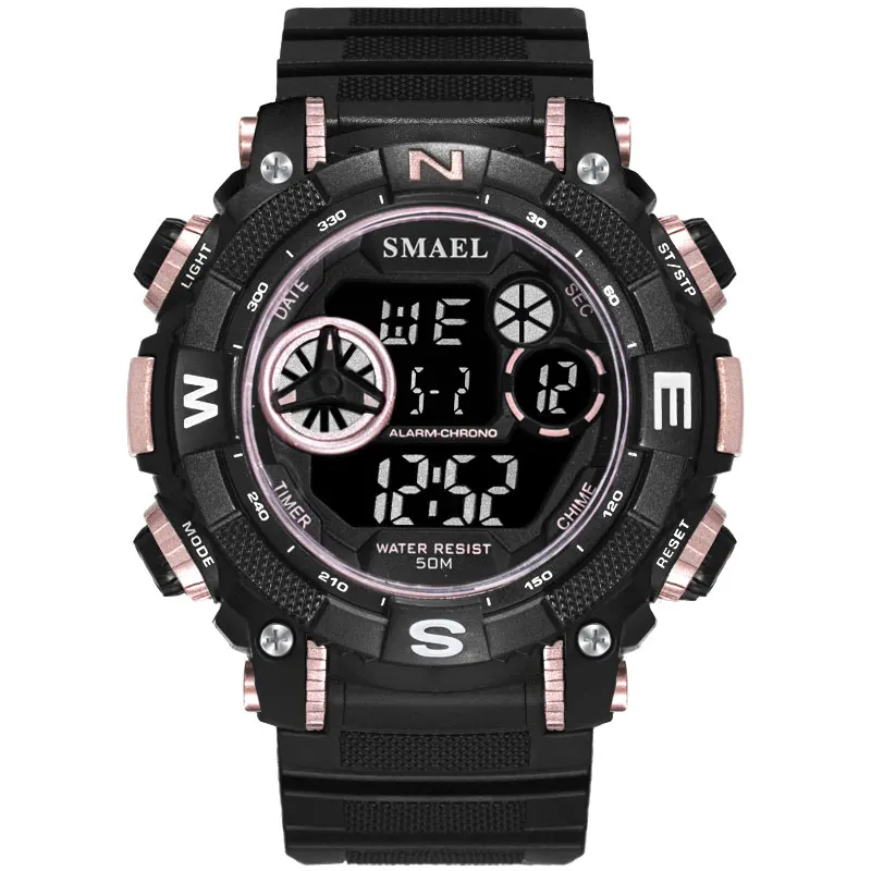 Цифровые наручные часы спортивные водонепроницаемые SMAEL часы S Shock Montre мужские военные часы Топ бренд 1317 мужские часы цифровой светодиодный - Цвет: RoseGold