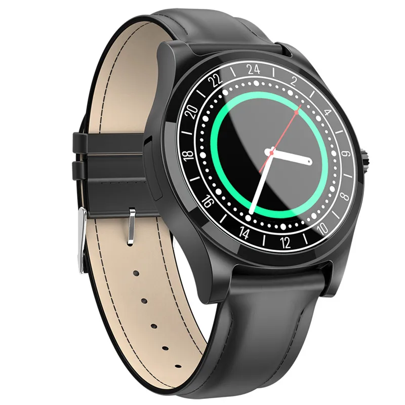 black Leather belt Смарт-часы с Bluetooth, Смарт-часы с карточным сообщением для Android IOS, водонепроницаемый спортивный браслет, браслет для звонков - Цвет: black Leather belt
