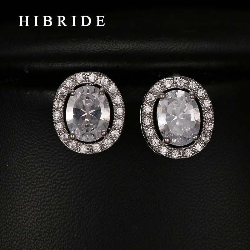 

Luxury Fashion Design White Gold Color CZ Created Stone Round Wedding Stud Earrings for Women HIBRIDE E-238