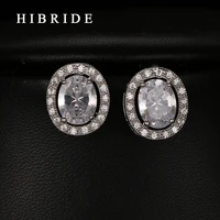 luxury fashion design white gold color cz created stone round wedding stud earrings for women hibride e 238