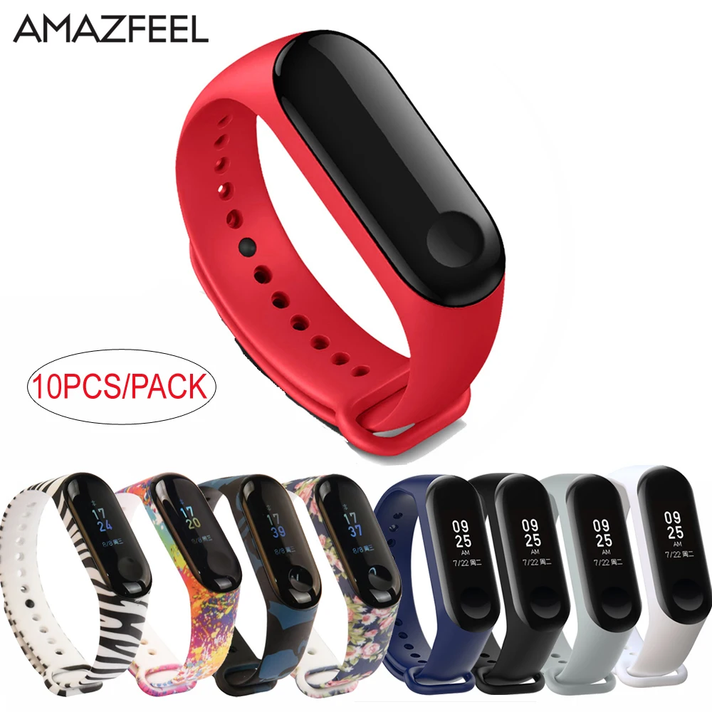 AMAZFEEL 10 шт./упак. mi Band 3 ремешок Цветной силиконовый наручный ремешок на замену для Xiaomi mi Band 3 браслет mi band 3 NFC ремни