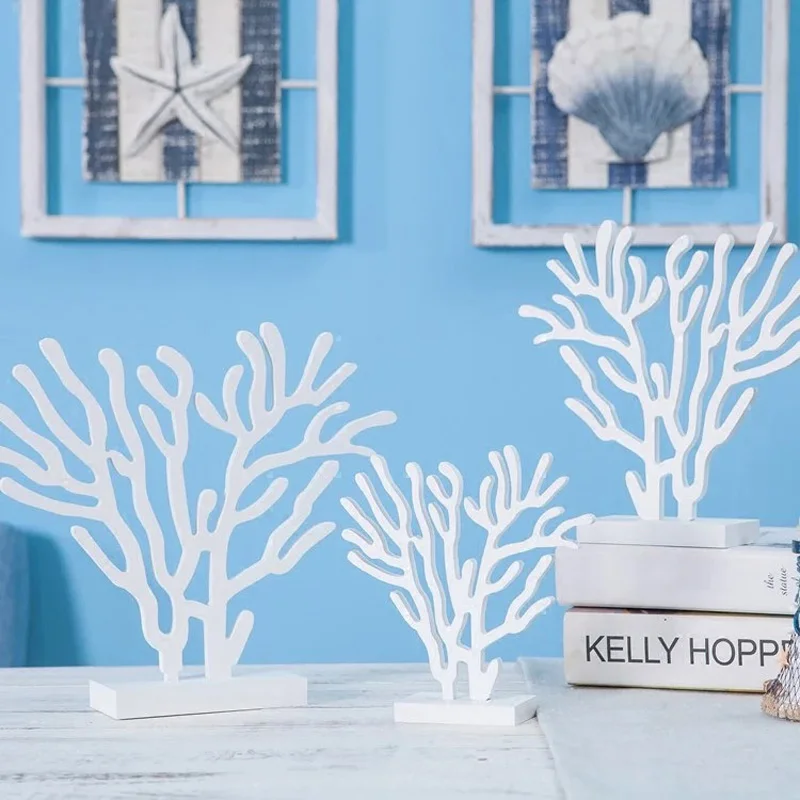 Сине-белый коралловый деревянный Коралл средиземноморского стиля набор из трех