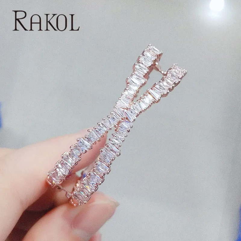 RAKOL золотой цвет вымощенный кубический циркон с огранкой потрясающий X форма большой браслет и armbenden Bijoux Femme для невесты