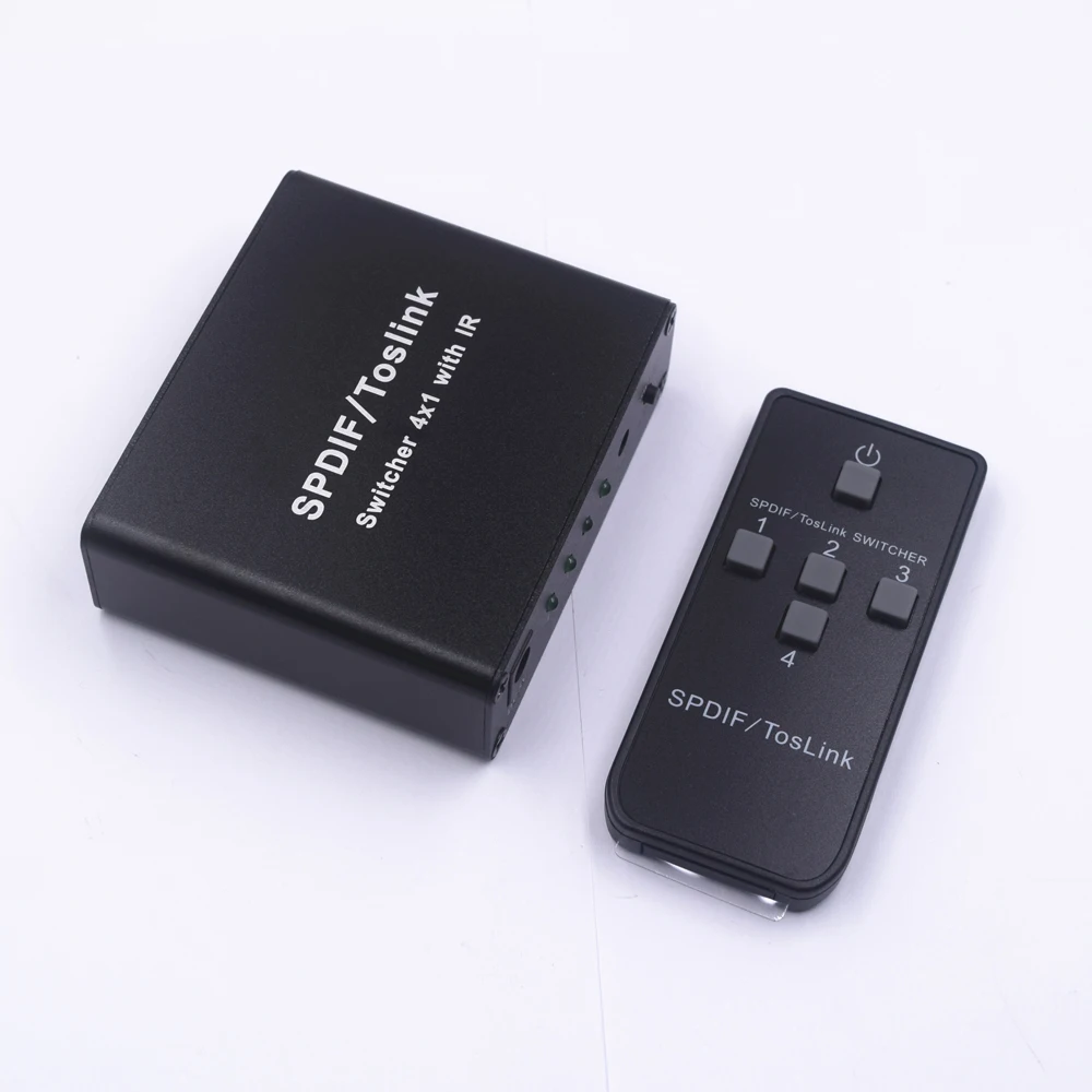 Цифровой оптический аудиопереключатель SPDIF/TOSLINK 4x1 сплиттер с ИК пультом