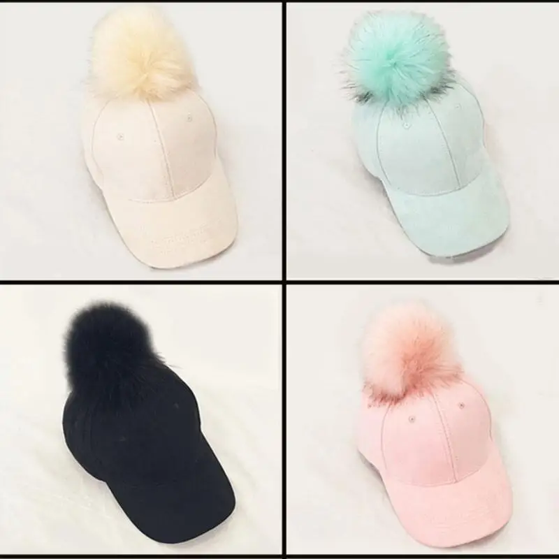 Invierno Pompón Rosa Suede Mujeres Gorra De becisbol de la Calle otomino Gorro Negro De Moda Elegante Mujer Sombrero De Hip Ho