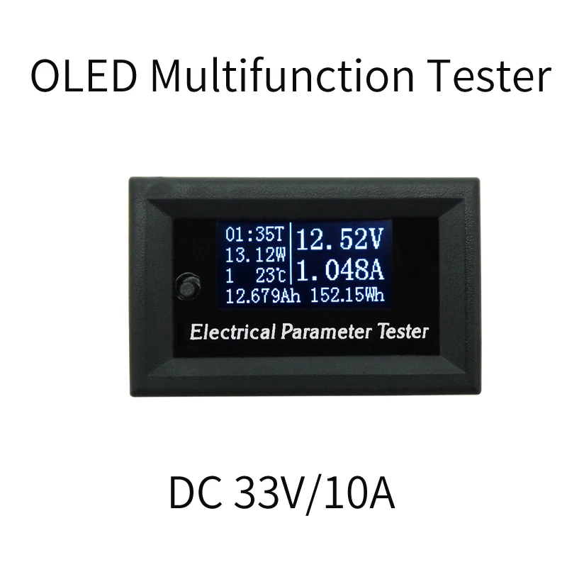 33 в/10А 7в1 OLED Многофункциональный тестер напряжения, тока, времени, температуры, Емкость Вольтметр мощности, амперметр, Электрический измеритель белого цвета