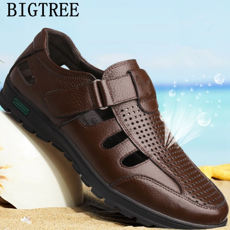 Уличные сандалии Мужская Летняя обувь пляжные Дизайнерская мужские кожаные |