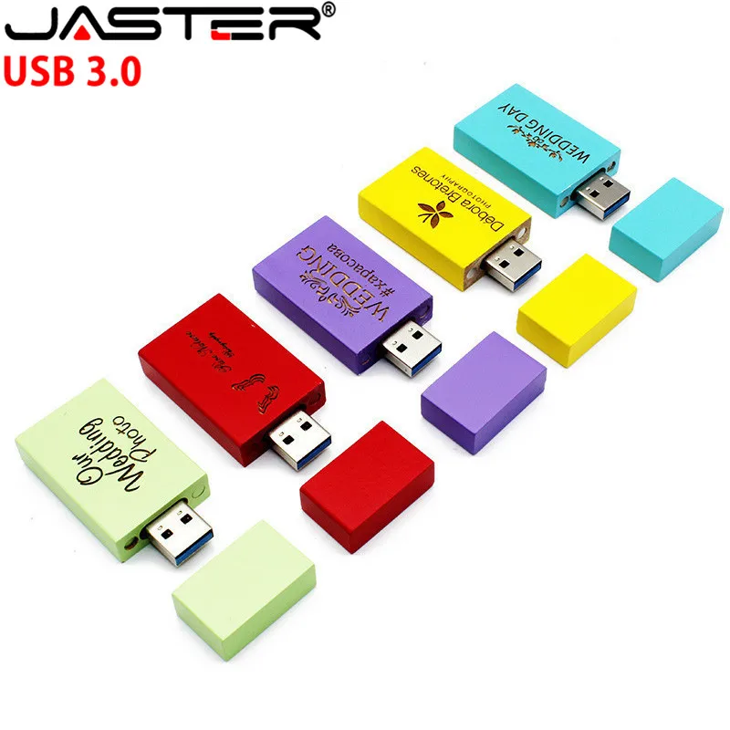 

JASTER USB flash drives USB 3.0 hot selling creative dyeing colourfu Wooden square U disk 4GB/8GB/16GB/32GB/64GB Free LOGO