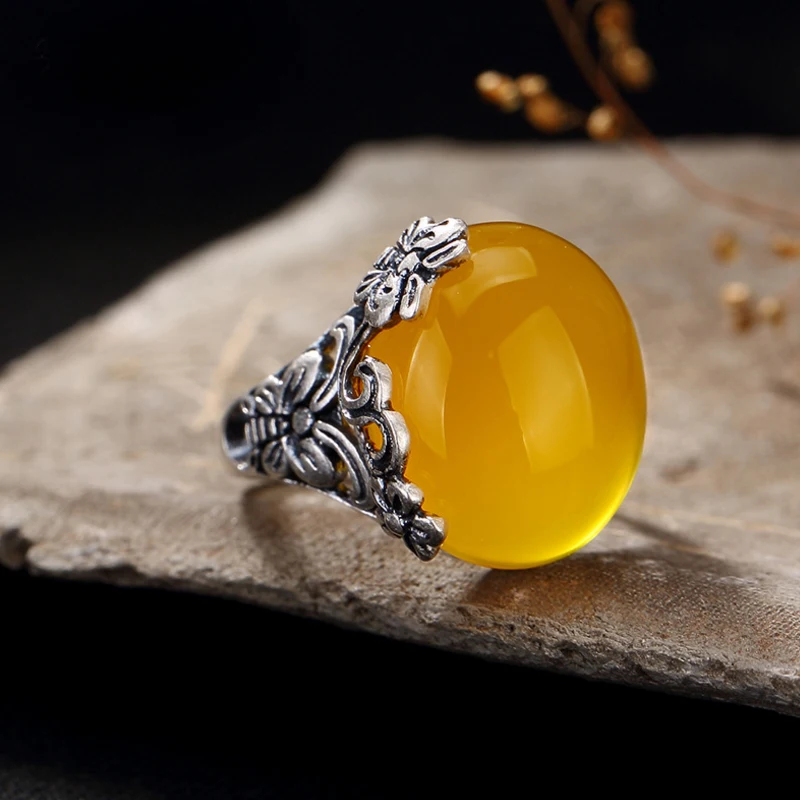 Vintage Rings Fashion Elegant Butterfly Plum Blossom Carnelian Garnet Corundum Open Ring 925 Sterling Silver Women Jewelry | Украшения и