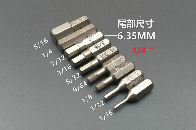 Bit 1-16 - 5-16 Inch Новинка, для возраста от 9 шт./компл. S2 Магнитная отвертка для шестигранных бит Imperial 1/1"-5/16" шестигранный Бит Комплект длиной 25 мм - Цвет: Bit 1-16 - 5-16 Inch