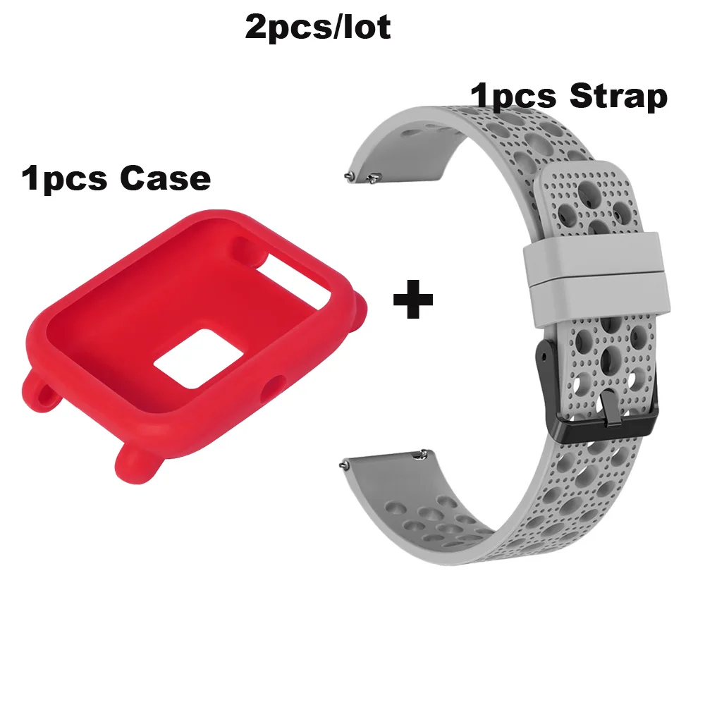 Red case-Grey 20 мм браслет Amazfit Bip Lite ремешок силиконовый Pulsera Correa для оригинальных Xiaomi Huami Amazfit Bip Lite Band защитные чехлы - Цвет: Red case-Grey
