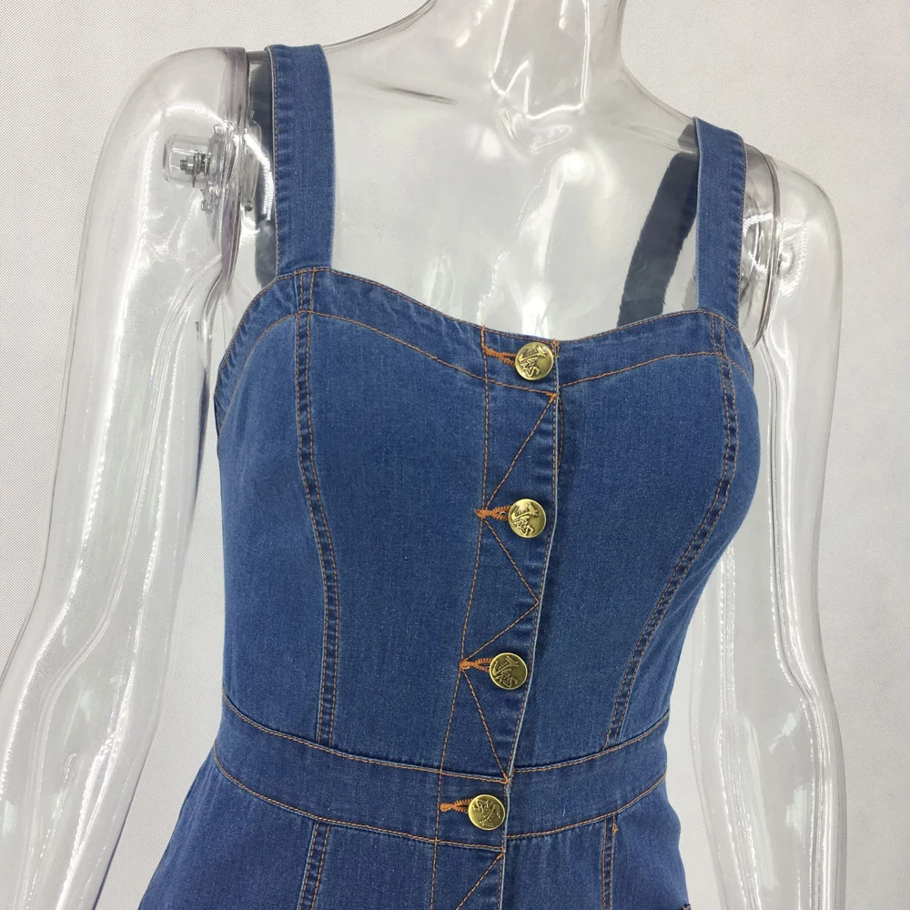 Платье женское джинсовое на бретелях Удобный Повседневный эластичный сарафан