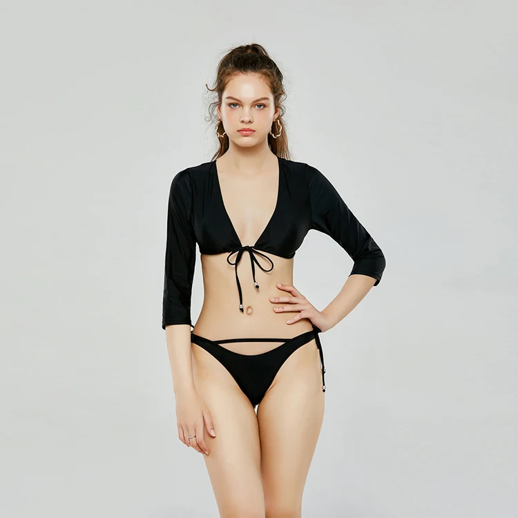 

Женский купальник-бикини с высокой талией и длинным рукавом, купальные костюмы