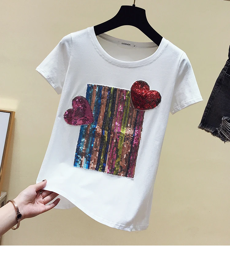 Хлопковая белая футболка женские топы Новинка лета 2019 Женский Топ женская с