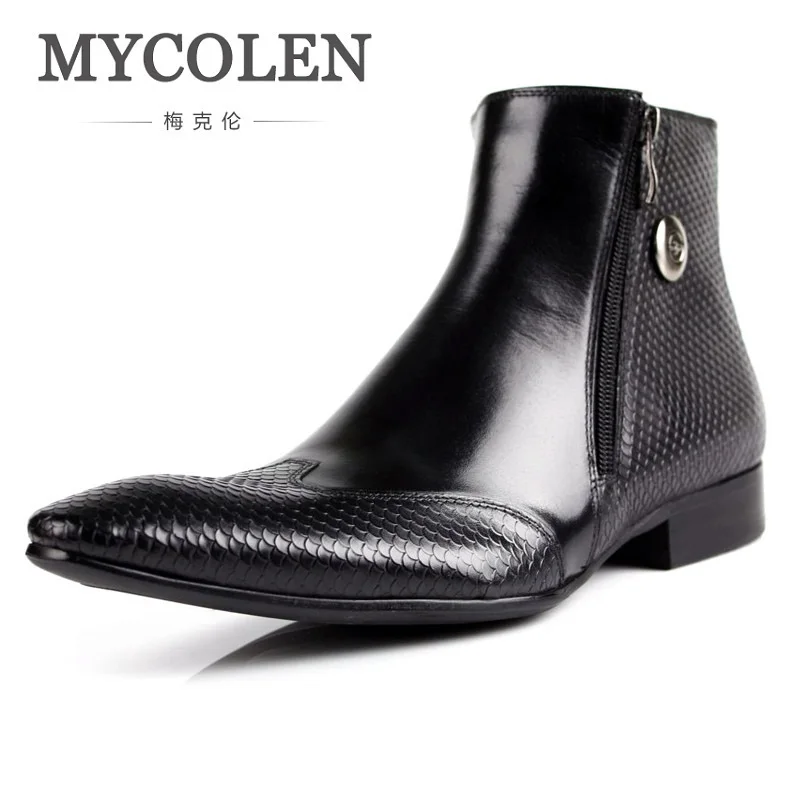 MYCOLEN/новые зимние мужские ботинки Челси из коровьей кожи с острым носком