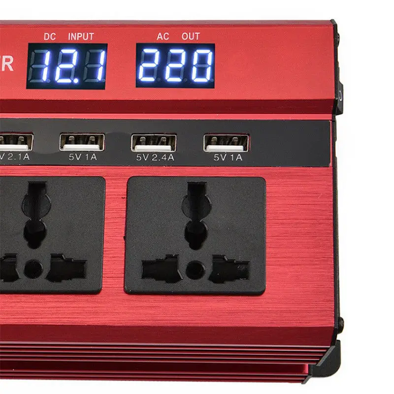 1200 Вт Красный Автомобильный светодиодный инвертор конвертер 4usb порта
