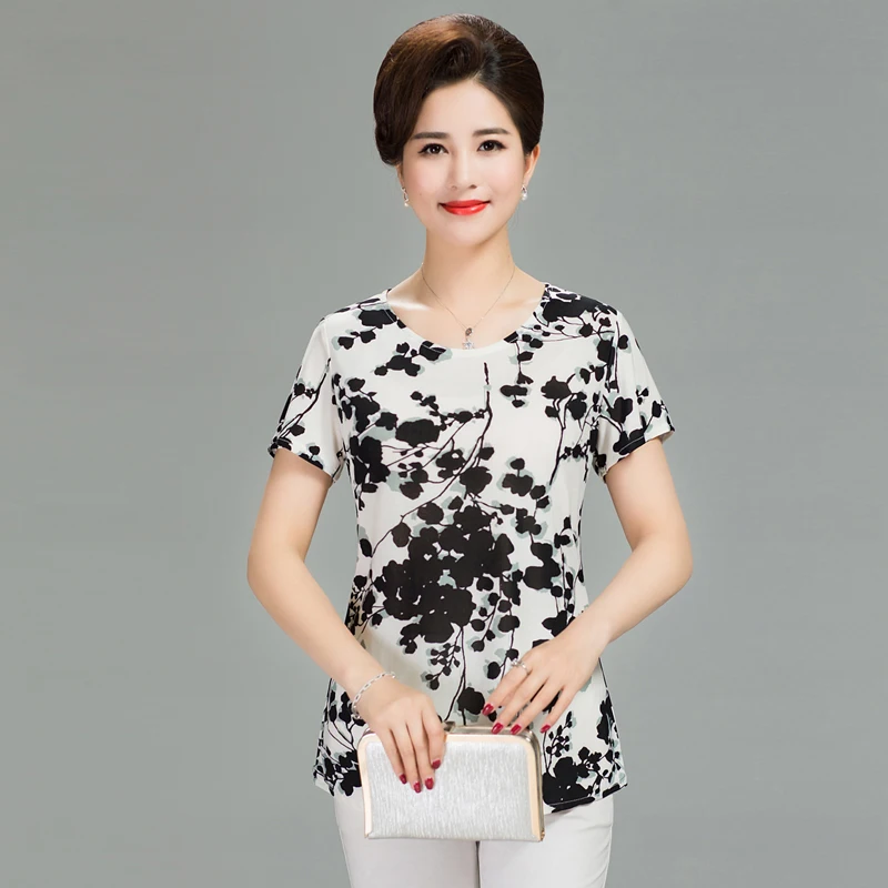 Футболки из молочного шелка 2021 летняя женская одежда для среднего возраста