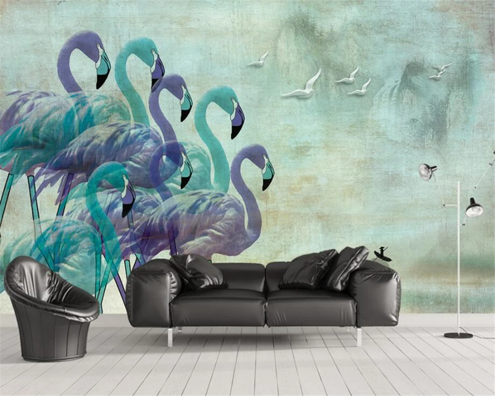 

Пользовательские обои Beibehang, современный минималистичный фон для телевизора, настенные креативные красочные 3D-обои ручной росписи с фламин...