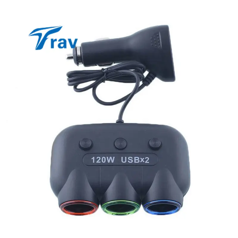 VST Мульти Розетка Авто разветвитель автомобильного прикуривателя 2USB адаптер питания зарядное устройство 120 Вт 3 прикуривателя зарядное устройство 12 В