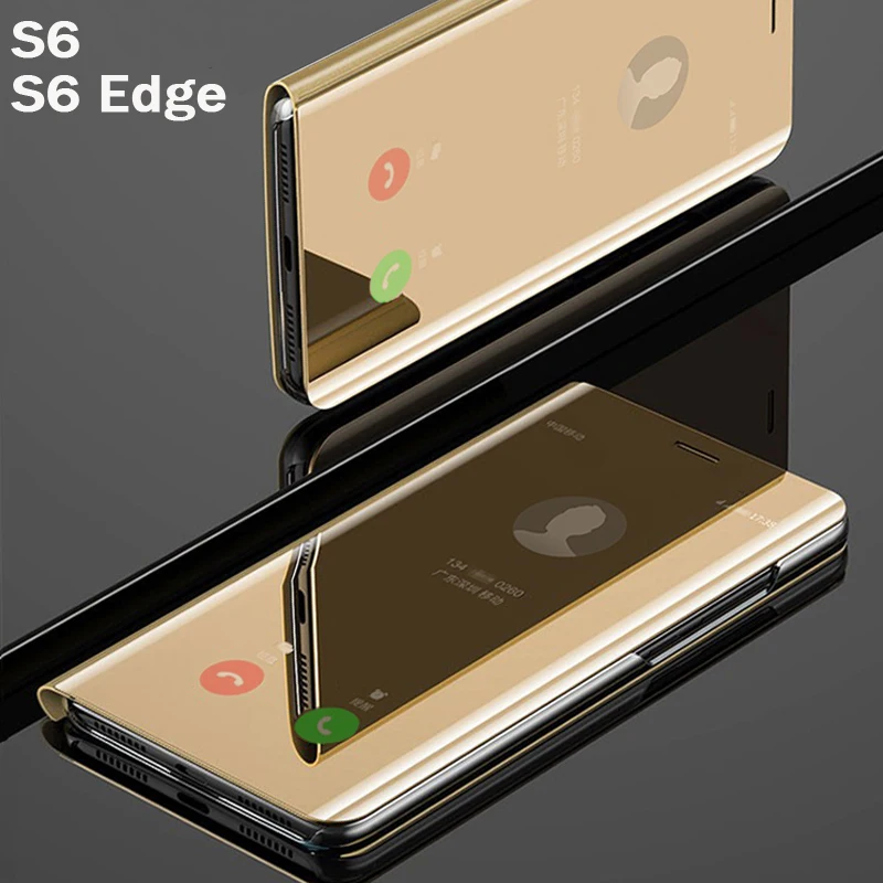 Flip Smart Mirror Phone Cover case For Samsung galaxy S6 Edge Plus S 6 S6edge Leather Clear View Standing Rose Gold Back Cases | Мобильные