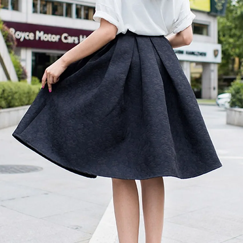 

Autumn Retro High Waist Skirt Women Elegant Female Jacquard Mini Pleated Skirts Knee-Length Saias A-line Red Jupe