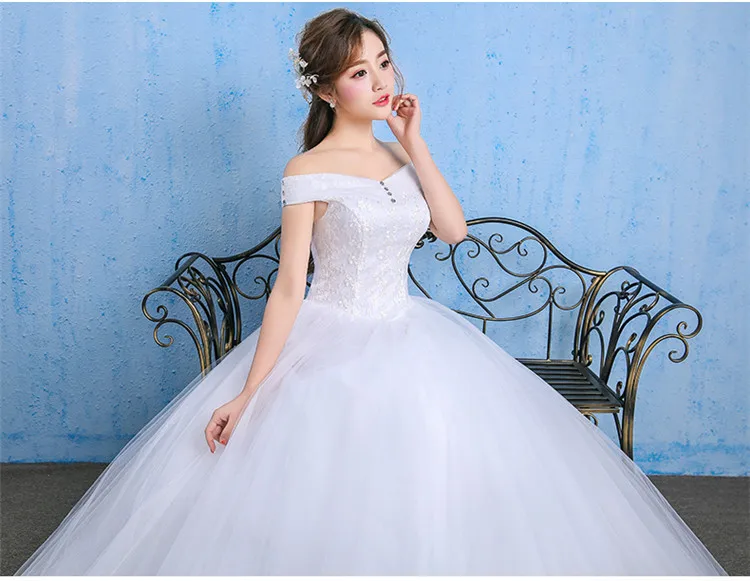 Vestido De Novia Роскошные свадебные платья с кристаллами бальное платье с открытыми плечами на шнуровке элегантное Дешевое кружевное свадебное платье Robe De Mariee