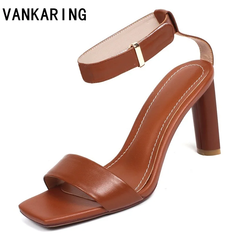 

VANKARING fashion cow leather summer shoes 2019 woman super high heels sexy open toe women wedding dress party platform sandals