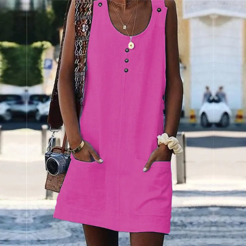 Женское платье с карманами yashangyi свободное футболка без рукавов круглым вырезом