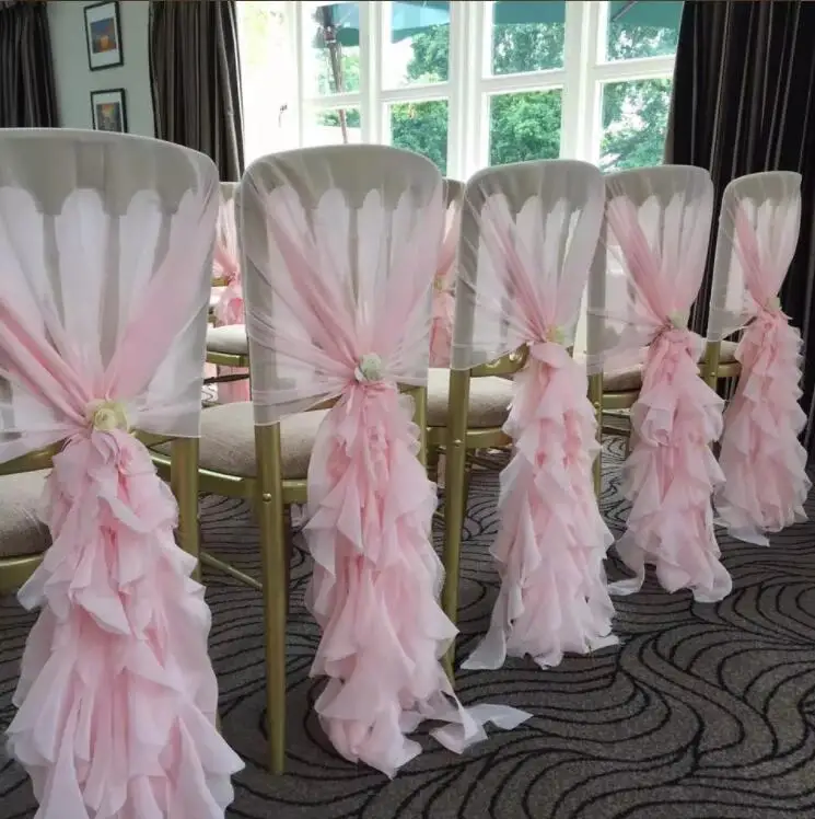 

Free Shipping 50pcs Chiffon Chair Hood for Wedding Theme Party Chair Sash curly willow chair sash More Colors Available